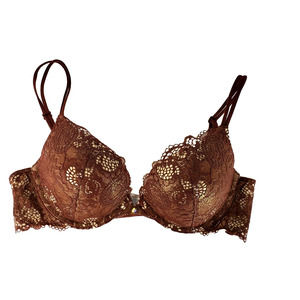 Victoria's Secret Very Sexy Push Up Brown & Gold Shimmer Floral Lace Bra 34B
